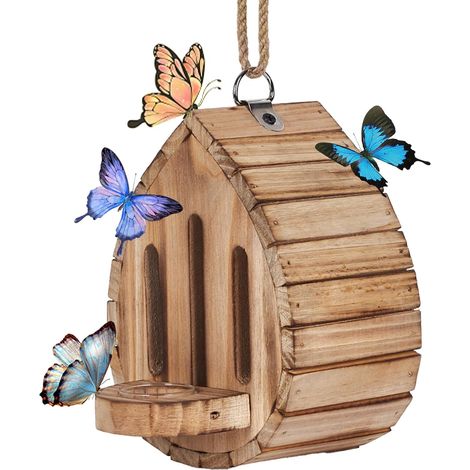 Schmetterlingshaus aus Holz – Mit Futterstelle – Hängend – Gartendekoration – für Schmetterlinge und Insekten (1/4)