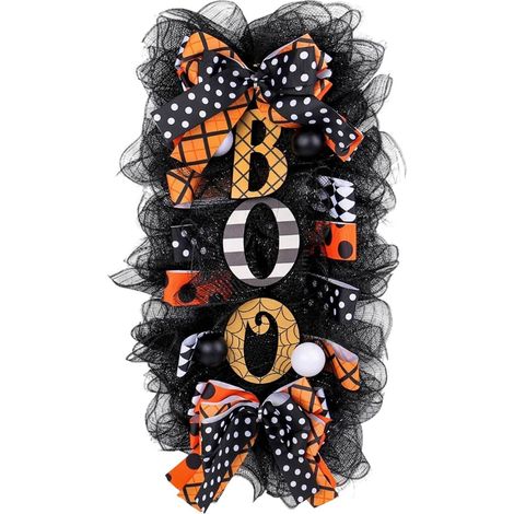 JSSEVN - Corona espeluznante de Halloween para la puerta principal, decoración colgante para uso interior y exterior (negra, 54 x 30 cm) (1/5)
