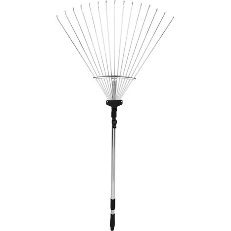 Râteau Télescopique de Jardin Pliable pour Feuilles et Herbe, Outil de Nettoyage Extérieur