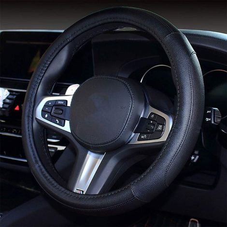 Coprivolante per auto in resistente pelle PU, universale da 38 cm, traspirante e antiscivolo, per uomo e donna (Nero-3)