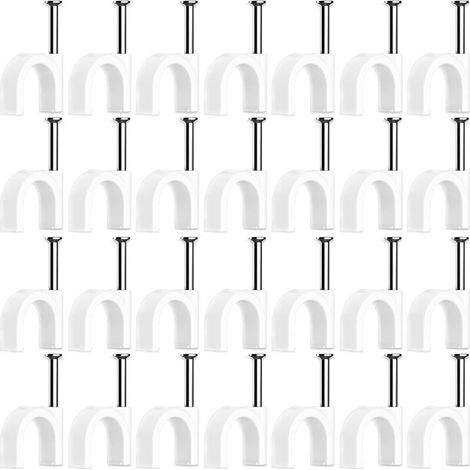 100 Pièces Cavalier Cable Electrique,Fixation Cable Electrique,Attache Fil Electrique,Attache Cable Mural,Clips de Cable,avec Clou en Acier,pour Fixation de Câble,Blanc (4mm)