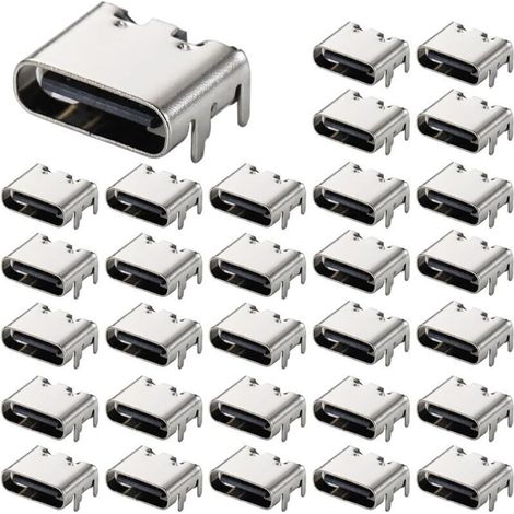 30 Pièces Prise USB-3.1 USB C, connecteur Femelle 6 Broches Type-c pour la Conception de Circuits imprimés, Bricolage, Charge à Courant élevé - SMD, SMT