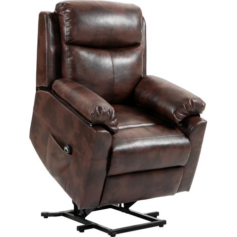 Dark Brown Faux Leather Electric Riser Recliner Chair with 70° Recline for Comfort and Support