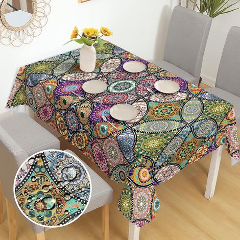 Nappe Rectangulaire Anti Tache, Nappe de Table Enduite Nappe Boho 140x180, Nappe Exterieur Imperméable en Polyester Protection de Table pour Salle à Mangerr Jardin Cuisine Pique-Nique (1/5)