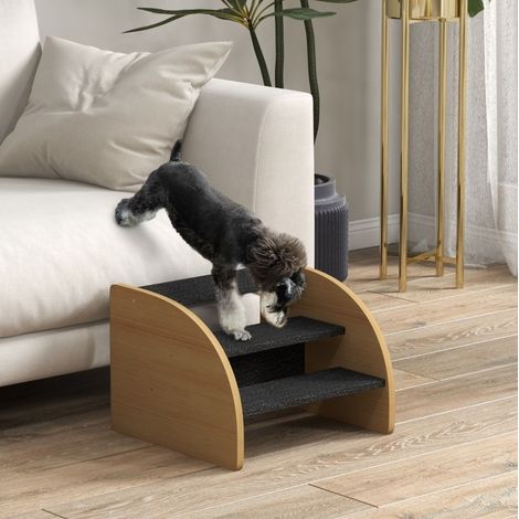 Escalier pour chien à 3 marches, 38,5 x 38,5 x 30 cm, chêne et noir, en polyester DESVIAE (1/5)