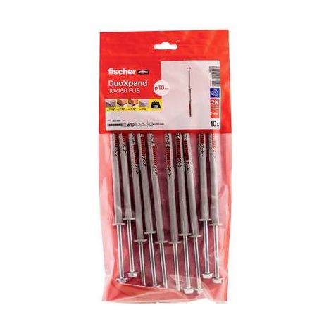 Cheville nylon rallongée DUOXPAND FUS avec vis tête hexagonale 10x160 mm en sachet de 10 pièces - FISCHER