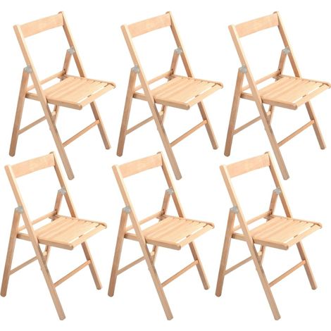 6 Sedie pieghevoli in legno di faggio, misura 42x40x78 cm - Sedia da interno ed esterno richiudibile senza braccioli - Colore Naturale (1/4)
