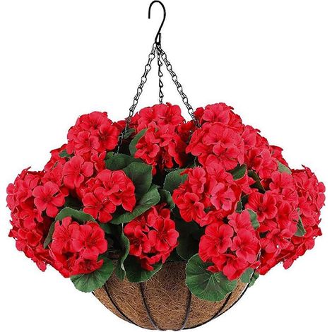 Fleurs artificielles suspendues avec panier – Résistantes aux UV – pour porche ou terrasse – 1 pièce D (1/5)