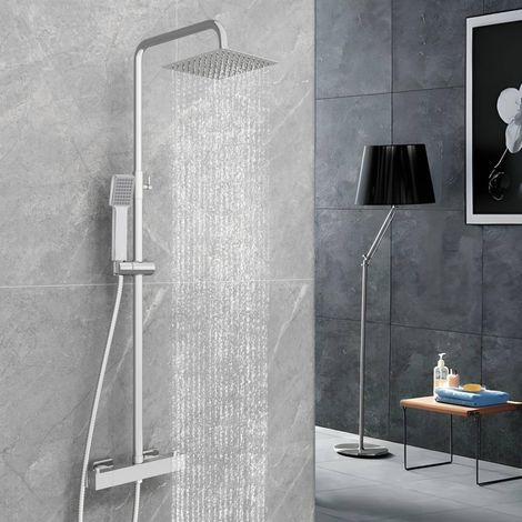 Biubiubath colonne de douche thermostatique chromée, système de douche à effet pluie, réglable en hauteur (1/5)