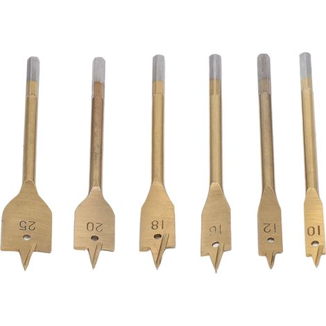 6 Mèches à Pelle Hexagonales en Acier Haute Résistance, 3 Coupants pour Perçage Bois, Kit de Forêt Doré Menuiserie