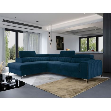 Ecksofa mit Schlaffunktion Sofa ELENI Stoff Monolith Dunkelblau Ottomane Links (1/5)