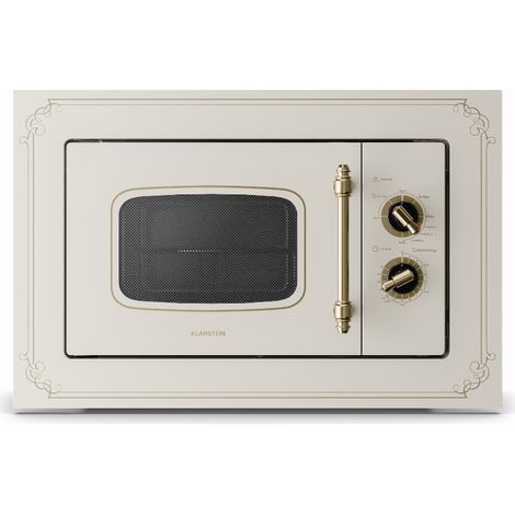Klarstein Victoria 20 built-in microwave - retro, 20 L, 800 W microwave/1000 W grill power, 3 combination functions, stainless steel, including mounting frame, ivory (1/4)