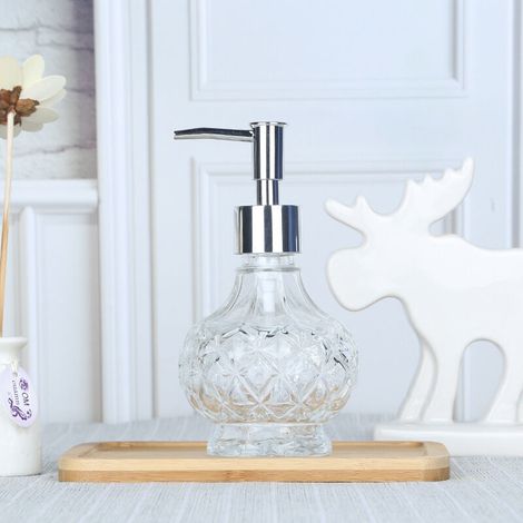 Distributeur de Savon Liquide en Verre 350ml  Acier Inoxydable  Buse Pratique pour Détergent à Vaisselle