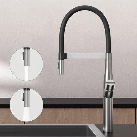 Mai & Mai Robinet Évier de Cuisine en Acier Inoxydable 304 Eau Chaude et Froide Mélangeur Deux Modes de Jet Mitigeur Cuisine Argent Brossé 57,2 cm Turnix-01 (1/5)
