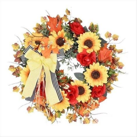 Herbstkranz – Künstliche Sonnenblume – Tür-/Wanddekoration für drinnen und draußen – Erntedankfest – 1 Stück (1/5)