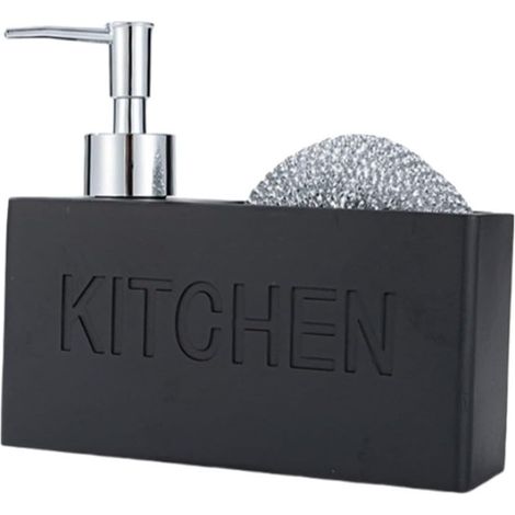 1 Distributeur de savon, résine, porte-éponge intégré, design compact, cuisine, salle de bain (1/5)