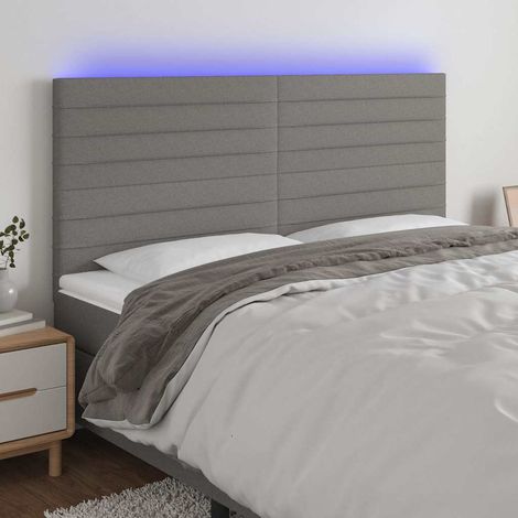 Tête de lit LED avec 2 bandes, gris foncé, tissu, 160 x 5 x 118/128 cm - PANGIVO (1/5)