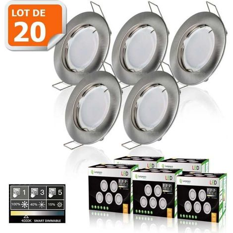 20 Spots led 3-step dimmable sans variateur 7w eq.56w blanc neutre finition alu brossé (1/5)