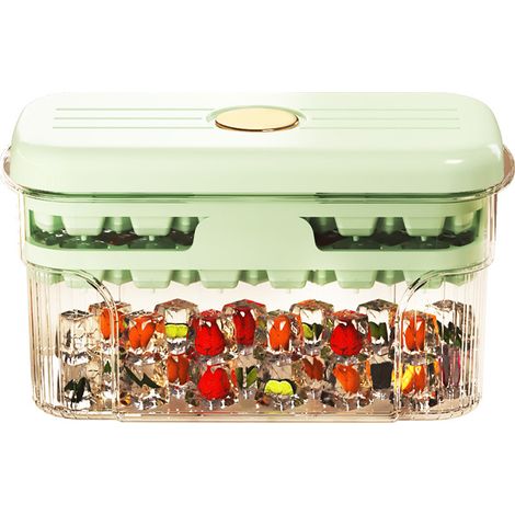Ice Mold Tray with Lid and Bin High Capacity Press Ice Making Container Dual Layer Ice Block Storage Box Green