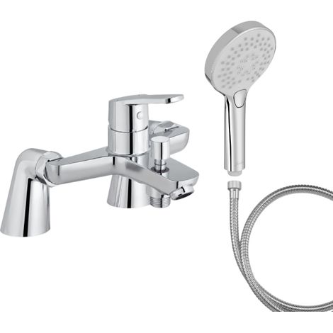Mitigeur baignoire JACOB DELAFON Aimé + pommeau de douche Metro + flexible de douche métal + colonnettes (1/5)