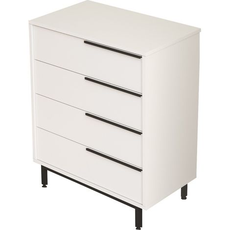 Commode 4 tiroirs bois et rotin Zenax 75cm-Blanc (1/5)