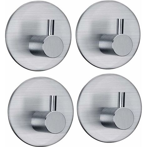 Heavy Duty Adhesive Hooks Wall Hangers Waterproof Stainless Steel Towel Hooks for Hanging Kitchen Bathroom Home Stick on Wall (Round Base)-4 Packs (1/5)