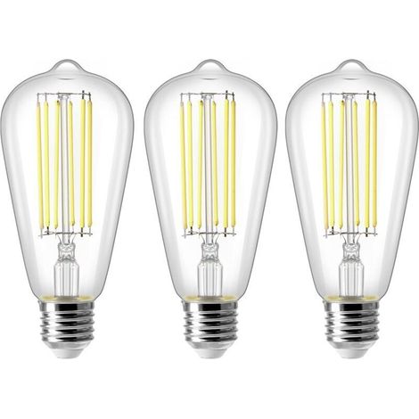 8W E27 ST64 Ampoule LED, Ampoule à Filament Vintage Edison, Equivalent à 80W, Blanc Froid 6500K, 800LM, Rétro Décorative Lampe, Non Dimmable, Lot de 3