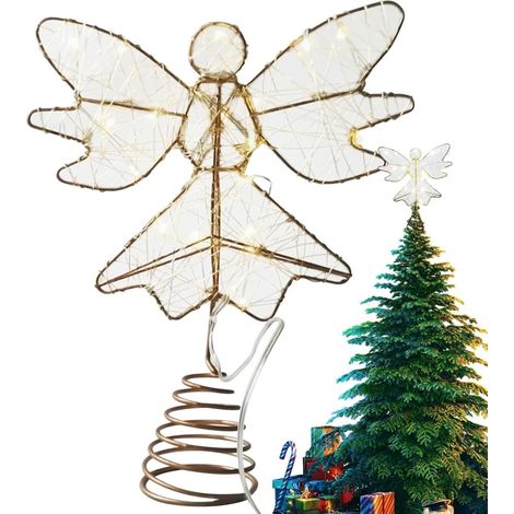 De Sapin De Noël Lumineux Figurines Décoratives Cime Arbre Style Campagnard Ange Lumineux Cime Sapin Noël À piles pour fête mariage festival ferme intérieur extérieur salon commer (1/5)