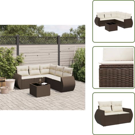 The Living Store 6-tlg. Garten-Sofagarnitur mit Kissen Braun Poly Rattan - Gartentisch (1/5)