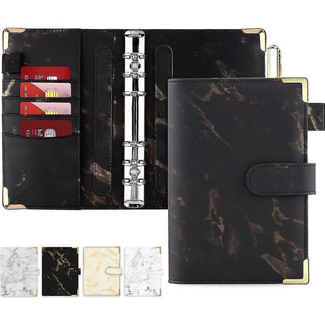 Classeur à anneaux A6 rechargeable, format mini, motif marbre, fermeture magnétique, noir (1/5)