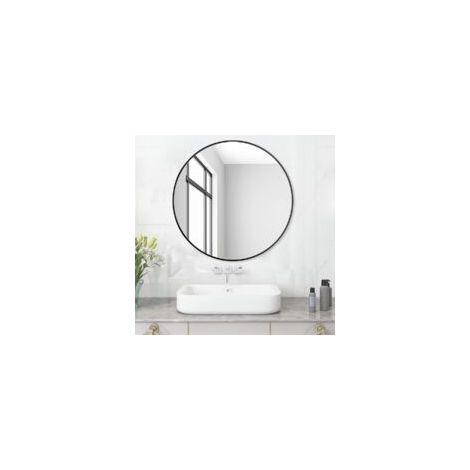 Miroir rond de salle de bain 50 cm – Cadre en plastique noir – Verre HD sans plomb – Installation facile sur murs lisses (1/2)