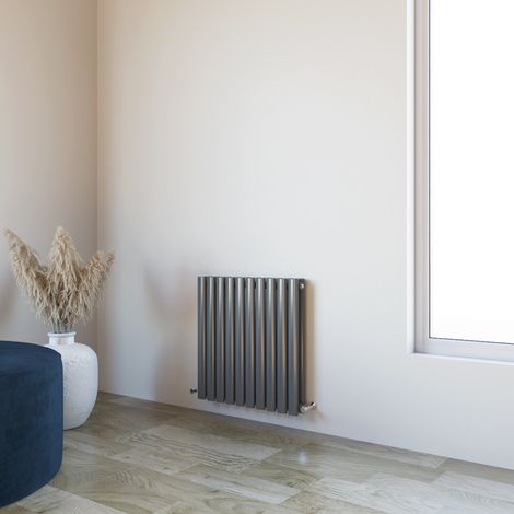 Acezanble 600x590mm Double Anthracite Horizontal Oval Column Central Heating Designer Radiator (1/5)