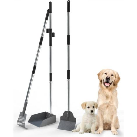 Set of 3 dog waste scoops, stainless steel tray, long-handled scoop (1/5)