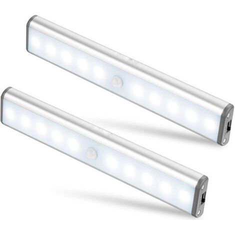 Lot de 2 Lampes 10 LED, Sans Fil, Rechargeable par USB, Aimanté, Détecteur de Mouvement, 2 Modes d’Éclairage, Portable. Lumière de Placard, Baladeuse de Secours, Veilleuse Enfant, Appoint (1/4)