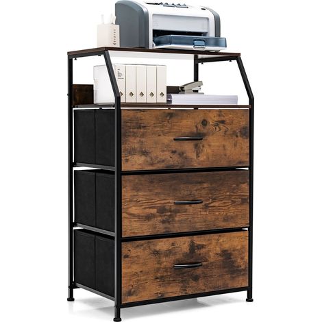 Industrial 3-Drawer Storage Cabinet Dresser Freestanding Organizer W/ Shelf (1/5)