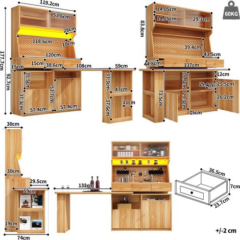 Meuble de rangement bureau intégré table bar intégrée éclairage led commande par application portes vitrées étagères réglables (1/5)