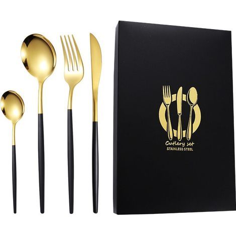Portuguese Cutlery, Set of 4, Stainless Steel, 13-22 cm, Gold/Black (1/5)
