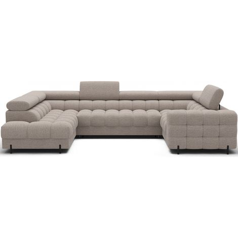 Canapé panoramique convertible FACTORY 3 places beige – angle gauche avec coffre (1/5)
