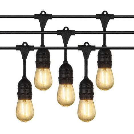 TrAdE Shop Traesio - Catena Luminosa Esterno Ip44 Cordoniera Portalampada A Cascata 10xe27 11mt St-ap - Nero