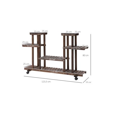 Étagère à plantes en bois massif brûlé à 4 niveaux avec structure robuste et format gain de place pour jardin, balcon et terrasse (1/5)