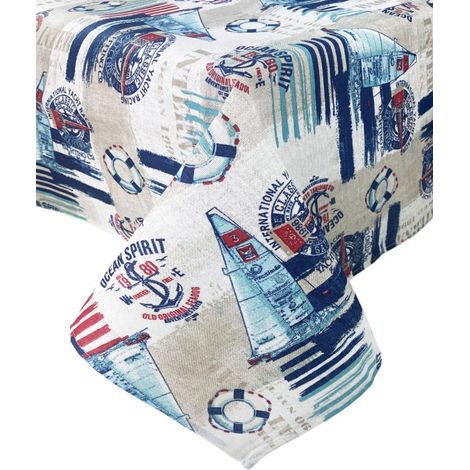 NAPPE RÉSISTANTE AUX TACHES RÉSINE TURIN SEA VELA Bleu Cm.140x300 x18 personnes