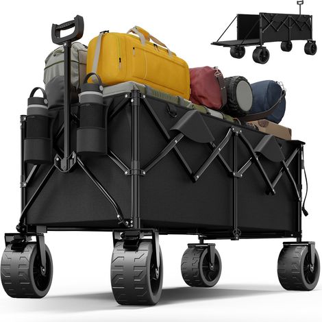 Carrello da spiaggia da 332 litri, portata massima 200 kg, carrello da giardino pieghevole con freni, carrello pieghevole con maniglia regolabile, carriola da giardino, carrelli da spiaggia, carrelli (1/5)