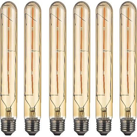 Paquet de 6, vis de base E27 rétro ampoule à filament LED, ampoule à LED Tw long tube en verre fumé T30 4W40W, lampe à incandescence nostalgique 400lm blanc chaud 2700k non dimmable (1/5)