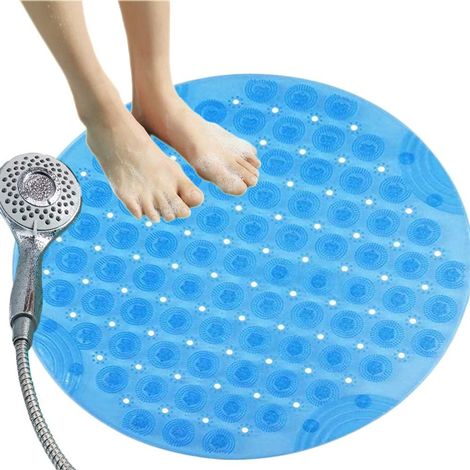 Tapis de bain antidérapant, tapis de douche rond tapis de massage mildew (bleu transparent) (1/5)