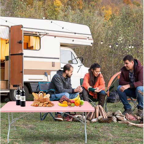 Tragbarer Klapptisch 180 cm mit Griff, Outdoor-Klapptisch, Rosa, OKWISH (1/5)