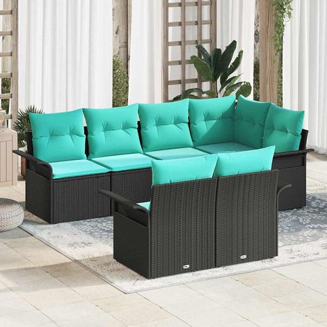 vidaXL Ensemble de canapé de jardin avec coussin 7 pcs Noir Poly rotin (1/5)