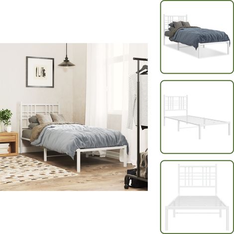 The Living Store Cadre de lit métal sans matelas avec tête de lit blanc 80x200cm - Cadre De Lit - Lit Double - Lit Metal - Lit Blanc - Literie (1/5)