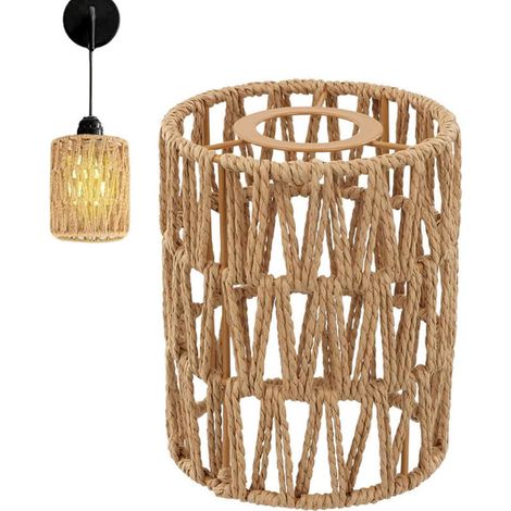 Abat-jour bohème en rotin fait main, lot de 1, abat-jour de rechange en osier pour lampe de table ou suspension E27. (1/5)