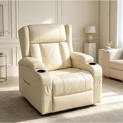 OKWISH Relaxsessel mit Liegefunktion aus PU-Leder Beige drehbar mit Fußstütze (1/5)