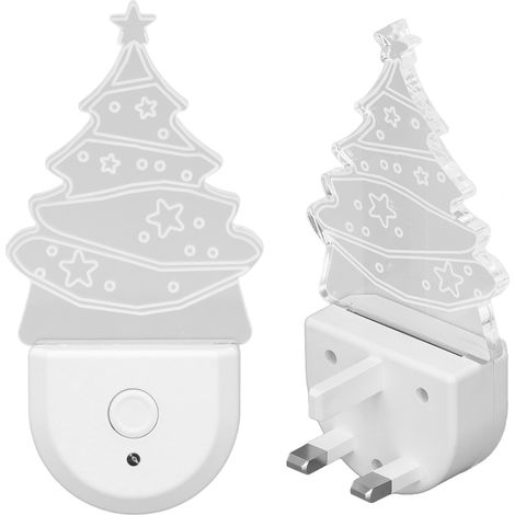Veilleuse LED Arbre Noël 2pcs Capteur Crépuscule RGB Économique Design 3D Acrylique Prise Murale 230V Éclairage Doux Nuit (1/5)